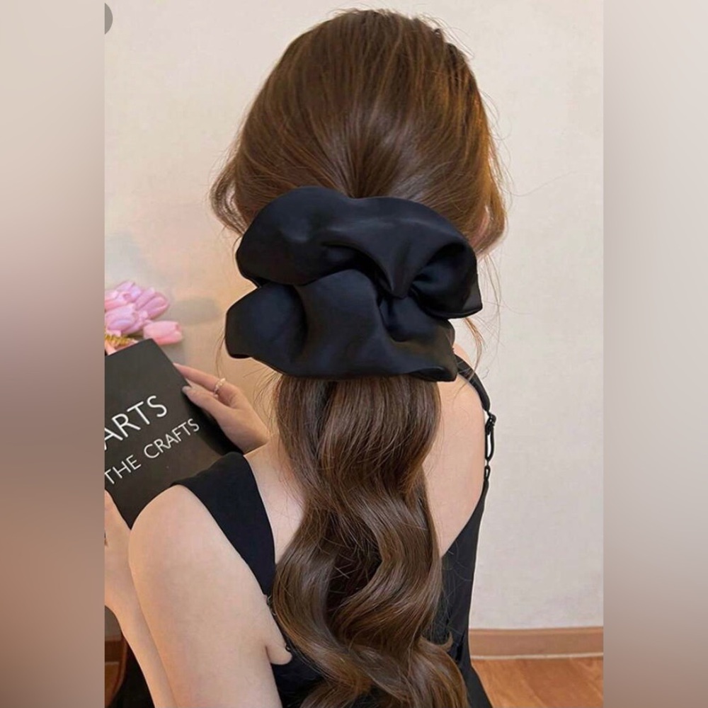 BLACK SATIN SCRUNCHIES ONE PAIR TWO NEW